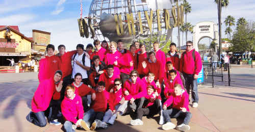 Ipswich Grammar School basketball players pose in front of tourist attraction Universal Studios as they enjoy a day off on their successful sporting tour of California. Ipswich Grammar School basketball players pose in front of tourist attraction Universal Studios as they enjoy a day off on their successful sporting tour of California.